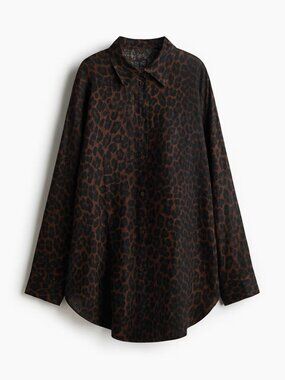 H&M Linen Dark Leopard Print Button Down Oversized M-L